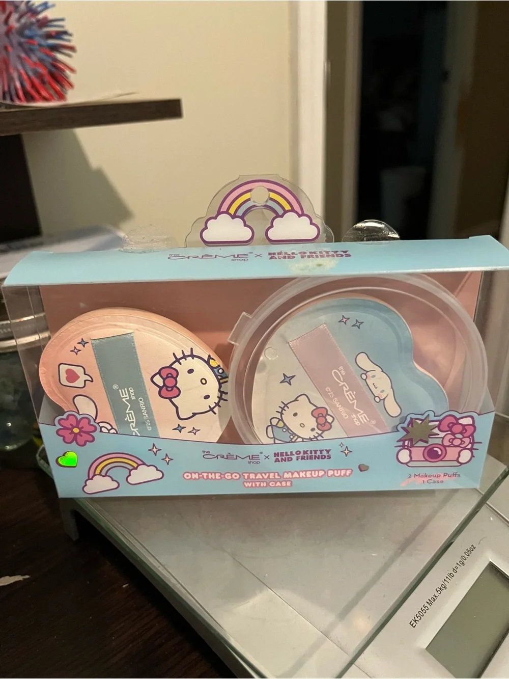 Hello Kitty Pastel Pink & Light Blue Travel Makeup Puff Set